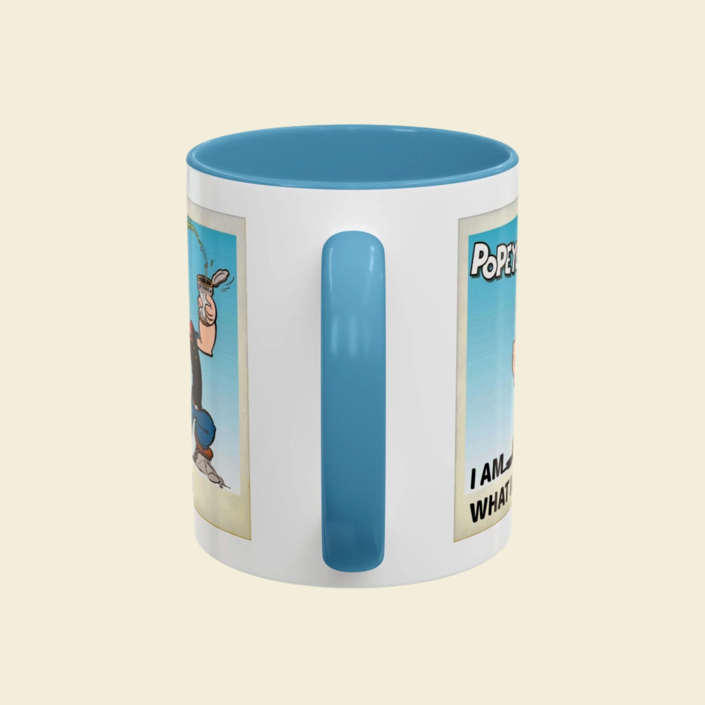 Popeye "I Am What I Am" Coffee Mug for lovers of vintage cartoons. Coffee cup gift for him. Funny novelty ceramic mug. Fun Kitchen Decor.